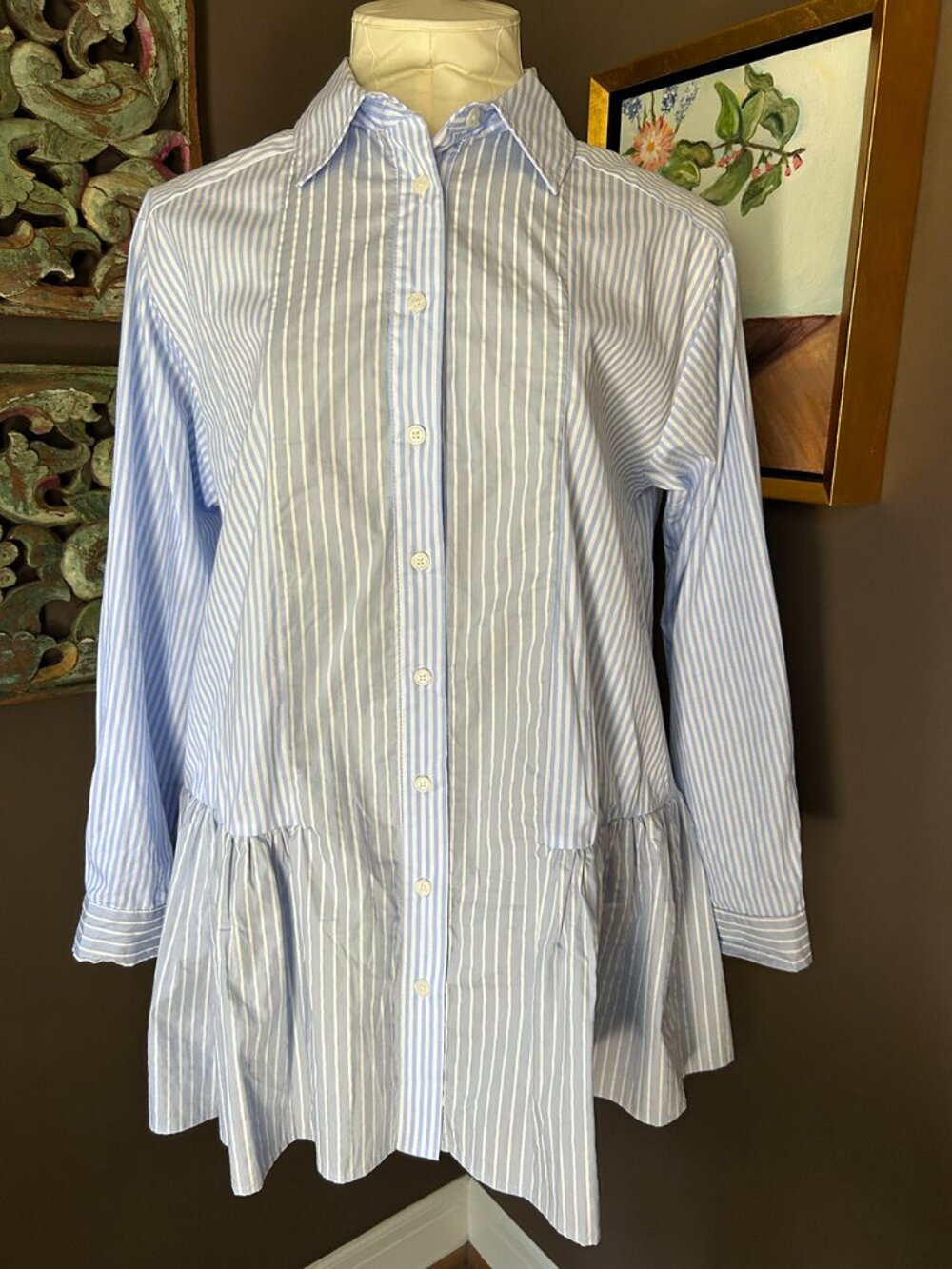 LALAVON - Sky Blue and White Stripe Shirt Dress - NWT